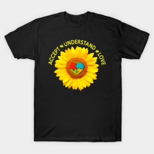 Accept Understand Love Autism Awareness Sunflower T-Shirt